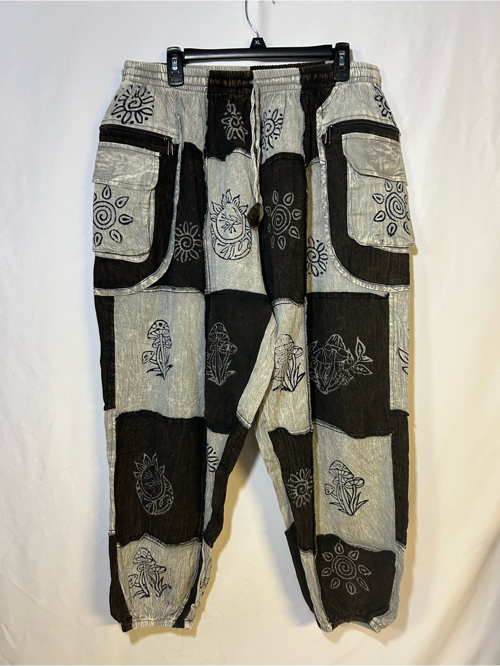Karma Nepal Craft Bohemian Patchwork Cargo Pants Plus XL-XXL mushroom print